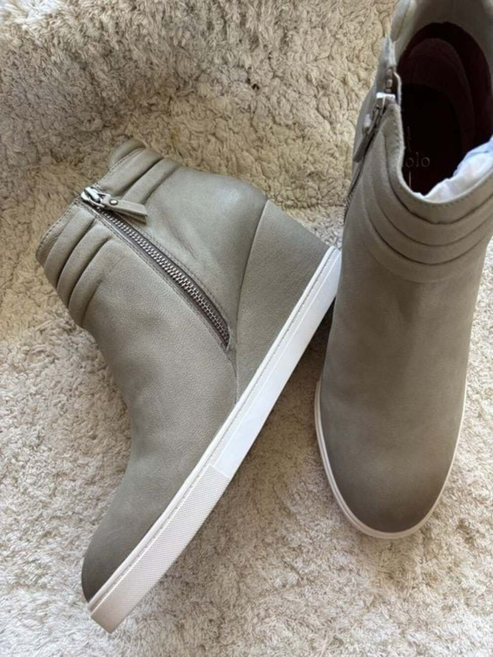 Paolo Taupe Wedge Ankle Boots with White Sole - Picture 2 of 5